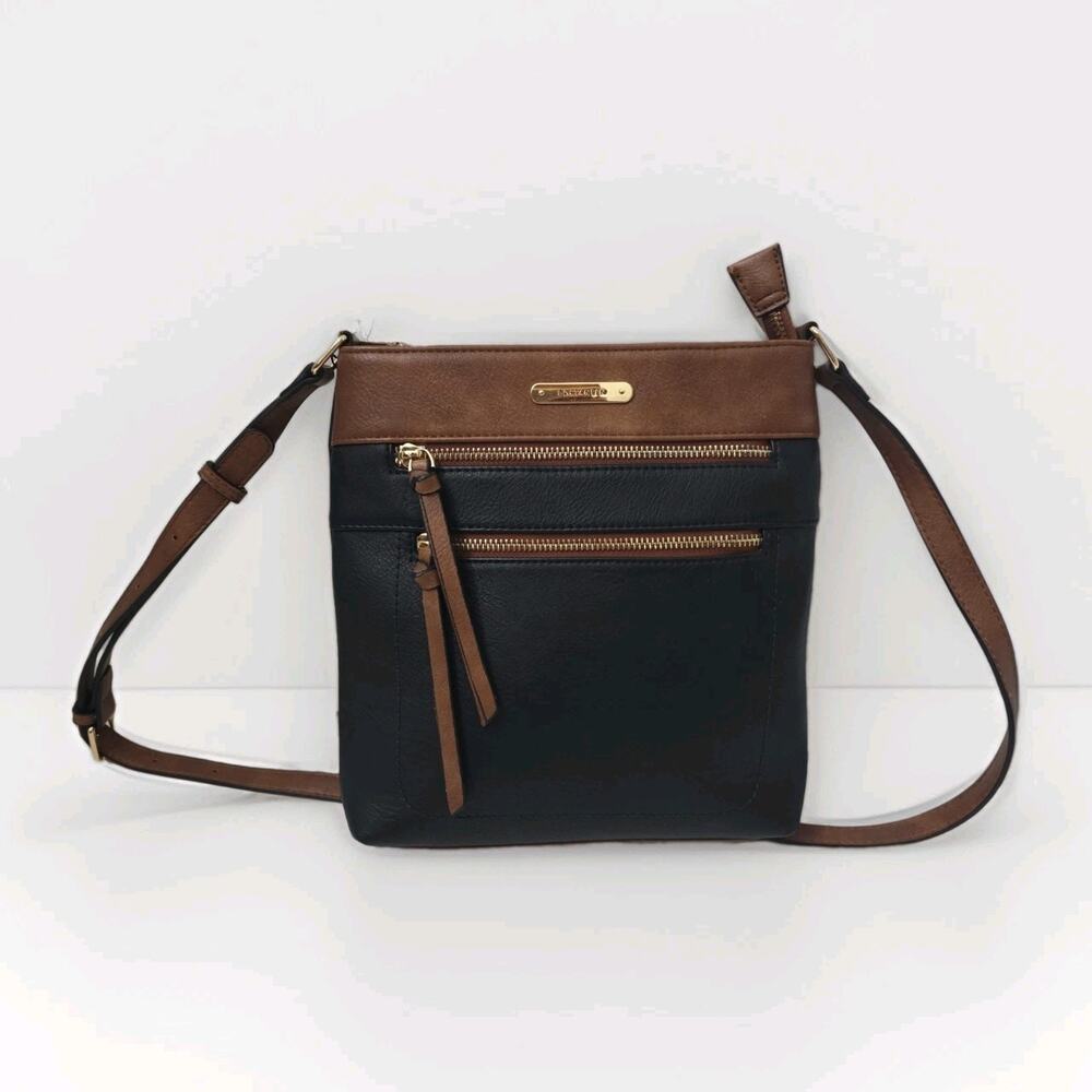 BOSTANTEN Black Brown Crossbody Bag Faux Leather Double Zip Adjustable Strap
